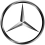 The Mercedes-Benz logo, featuring a silver three-pointed star enclosed in a circle, symbolizing the German luxury automobile brand known for innovation and performance.