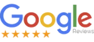 The Google Reviews logo featuring the word "Google" in its signature multicolored font, followed by five gold stars, indicating a high rating.