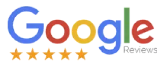 The Google Reviews logo featuring the word "Google" in its signature multicolored font, followed by five gold stars, representing a high customer rating.