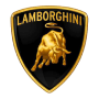 The Lamborghini logo, featuring a gold charging bull inside a black shield with a gold outline, symbolizing the Italian luxury sports car brand known for power and performance.