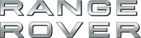 The Range Rover logo, featuring bold, metallic silver uppercase lettering spelling "RANGE ROVER," representing the luxury SUV brand known for its premium off-road capability and refined design.